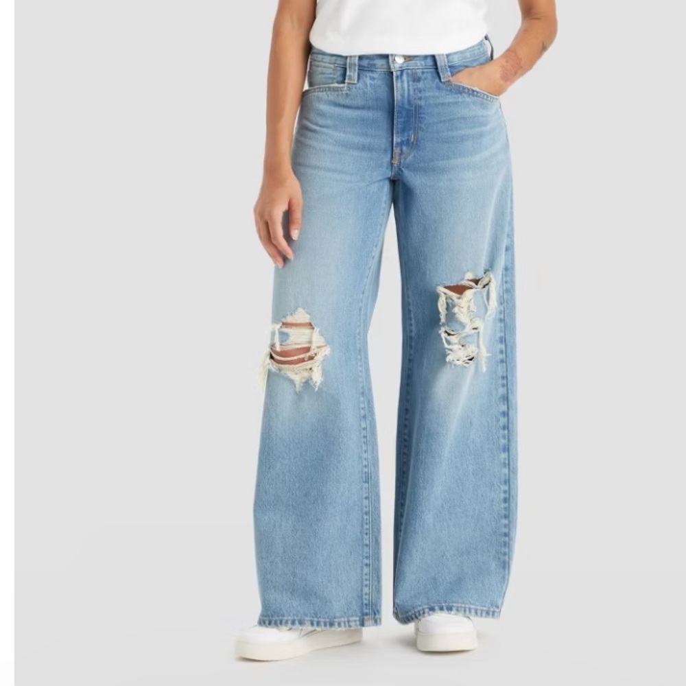 Levi's Light Blue Distressed Wide Leg Jeans